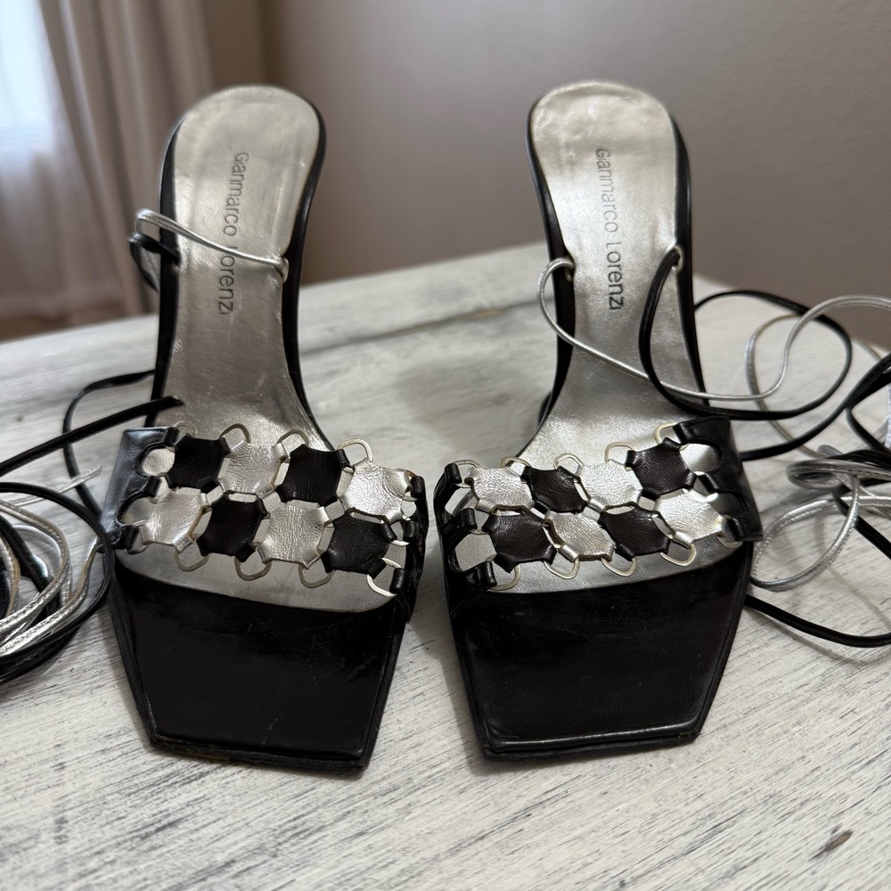Gianmarco Lorenzi Black and Silver Strappy lace up Heels size 37